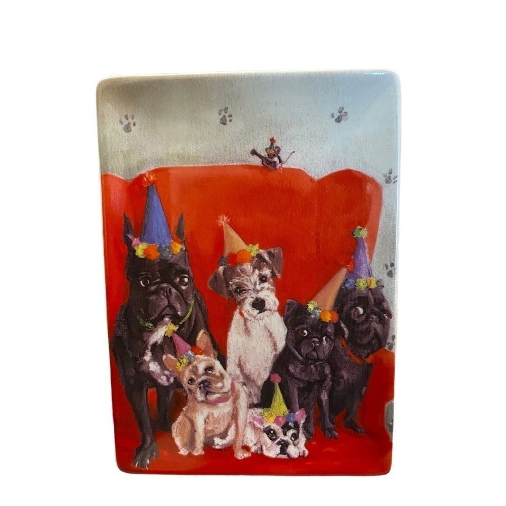 Green box Art + Culture  Dogs Trinket Dish  Art By Lisa Fiver 5”x 7” - Picture 6 of 7